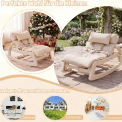 Schaukelstuhl Kinder 2 in 1 Liegestuhl mit Verstellbarer Rückenlehne Baby Schaukelsessel Grau/Beige/Rosa