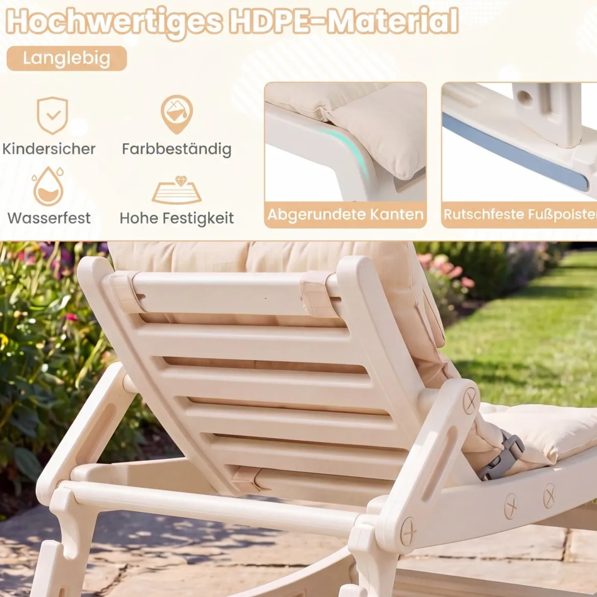 Schaukelstuhl Kinder 2 in 1 Liegestuhl mit Verstellbarer Rückenlehne Baby Schaukelsessel Grau/Beige/Rosa