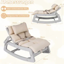 Schaukelstuhl Kinder 2 in 1 Liegestuhl mit Verstellbarer Rückenlehne Baby Schaukelsessel Grau/Beige/Rosa