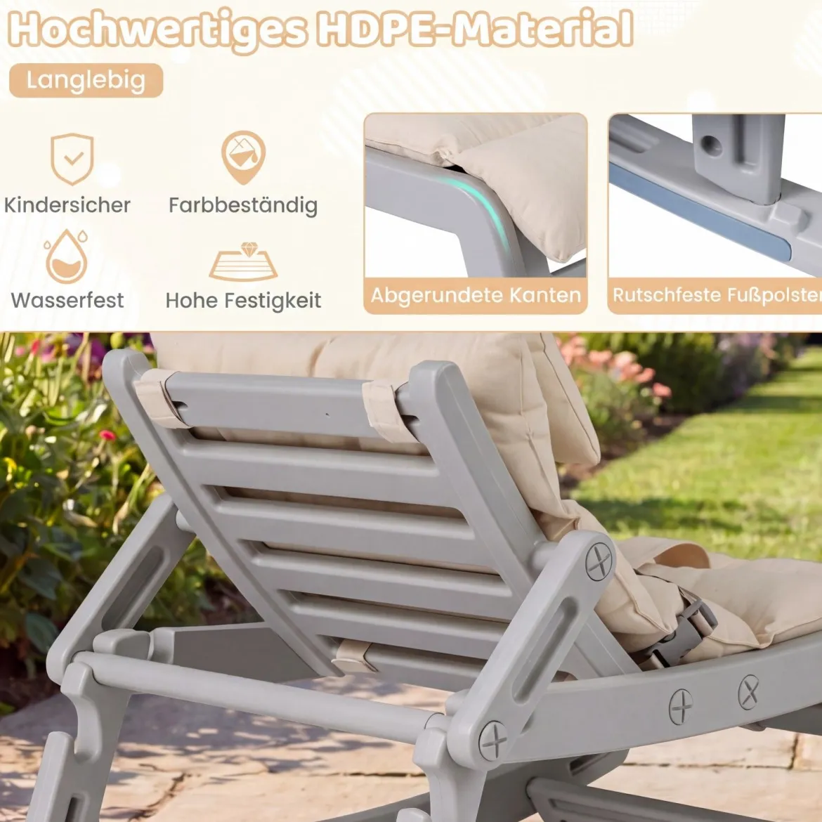 Schaukelstuhl Kinder 2 in 1 Liegestuhl mit Verstellbarer Rückenlehne Baby Schaukelsessel Grau/Beige/Rosa