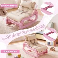 Schaukelstuhl Kinder 2 in 1 Liegestuhl mit Verstellbarer Rückenlehne Baby Schaukelsessel Grau/Beige/Rosa