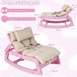 Schaukelstuhl Kinder 2 in 1 Liegestuhl mit Verstellbarer Rückenlehne Baby Schaukelsessel Grau/Beige/Rosa