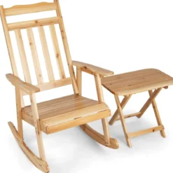 Schaukelstuhl & Klapptisch aus massivem Tannenholz Terrassenmöbel-Set Natur