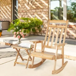 Schaukelstuhl & Klapptisch aus massivem Tannenholz Terrassenmöbel-Set Natur