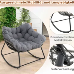 Schaukelstuhl mit Dickem & Abnehmbarem Kissen Übergroßer Schaukelsessel Relaxsessel Grau