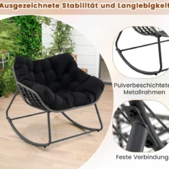 Schaukelstuhl mit Dickem & Abnehmbarem Kissen Übergroßer Schaukelsessel Relaxsessel Schwarz