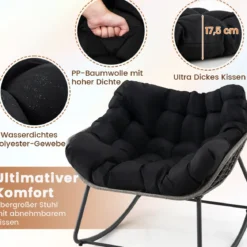 Schaukelstuhl mit Dickem & Abnehmbarem Kissen Übergroßer Schaukelsessel Relaxsessel Schwarz