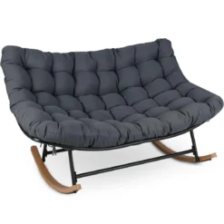 Schaukelstuhl mit Dickem Kissen Übergroßer Schaukelsessel bis 320 kg Belastbar Relaxstuhl Dunkelgrau/Grau/Beige
