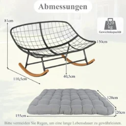 Schaukelstuhl mit Dickem Kissen Übergroßer Schaukelsessel bis 320 kg Belastbar Relaxstuhl Dunkelgrau/Grau/Beige