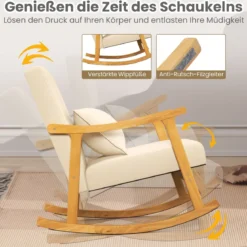 Schaukelstuhl mit Hoher Rückenlehne & Gepolstertem Sitzkissen Moderner Akzent-Sessel Beige