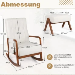 Schaukelstuhl mit Ottomane Gepolsterter Schaukelsessel mit Rückenlehne & Seitentasche