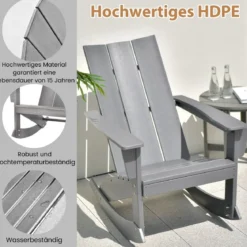 Schaukelstuhl Outdoor Adirondack Gartensessel aus HDPE 93 x 55,5 x 90 cm Grau