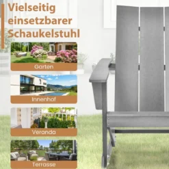 Schaukelstuhl Outdoor Adirondack Gartensessel aus HDPE 93 x 55,5 x 90 cm Grau