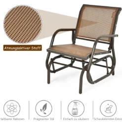 Schaukelstuhl, Outdoor-Schaukelstuhl mit Metallrahmen Schaukelstuhl Gartenstuhl Schwingstuhl Braun
