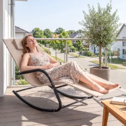 Schaukelstuhl Outdoor Schaukelliege mit Abnehmbarer Kopfstütze bis 160kg Belastbar Schwarz/Beige