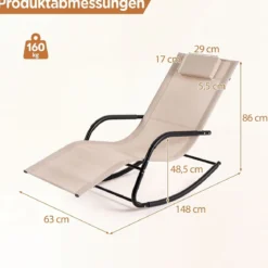 Schaukelstuhl Outdoor Schaukelliege mit Abnehmbarer Kopfstütze bis 160kg Belastbar Schwarz/Beige