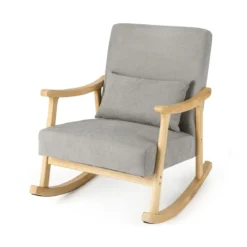 Schaukelstuhl Sessel Wohnzimmer Gepolsterter Loungesessel mit Armlehnen Grau