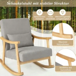 Schaukelstuhl Sessel Wohnzimmer Gepolsterter Loungesessel mit Armlehnen Grau