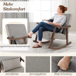 Schaukelstuhl Sessel Wohnzimmer Gepolsterter Loungesessel mit Armlehnen Braun