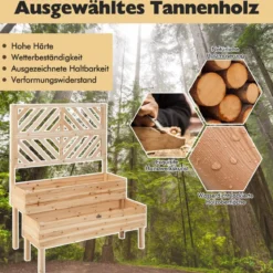 2-Schicht Gartenbett mit Spalier Holzerhöhter Pflanzenkasten mit Beinen 109 x 62 x 135 cm Natur