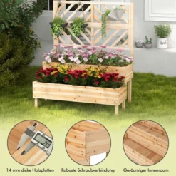 2-Schicht Gartenbett mit Spalier Holzerhöhter Pflanzenkasten mit Beinen 109 x 62 x 135 cm Natur