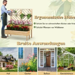 2-Schicht Gartenbett mit Spalier Holzerhöhter Pflanzenkasten mit Beinen 109 x 62 x 135 cm Natur