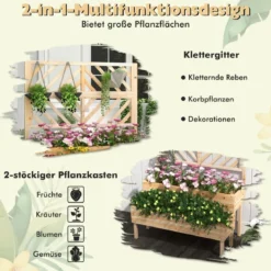 2-Schicht Gartenbett mit Spalier Holzerhöhter Pflanzenkasten mit Beinen 109 x 62 x 135 cm Natur