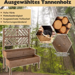 2-Schicht Gartenbett mit Spalier Holzerhöhter Pflanzenkasten mit Beinen Drainageloch Pflanzbehälter Braun