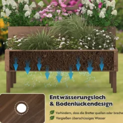 2-Schicht Gartenbett mit Spalier Holzerhöhter Pflanzenkasten mit Beinen Drainageloch Pflanzbehälter Braun