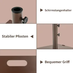 Schirmständer mit 2 Feststellknöpfen & 2 Rädchen tragbarer Schirmständer 60,5 x 61 x 36 cm Braun