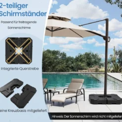 Schirmständer 2 teilige quadratische Platten mit Griffen befüllbar für Garten 89 x 89 cm Schwarz
