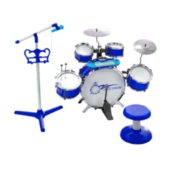 Schlagzeug Kinder Jazz-Schlagzeug- & Keyboard-Set mit Hocker Mikrofonständer Becken Blau