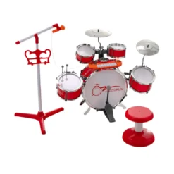 Schlagzeug Kinder Jazz-Schlagzeug- & Keyboard-Set mit Hocker Mikrofonständer Becken Rot