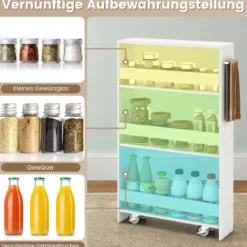 Schlanker Aufbewahrungswagen mit 4 Ebenen schmaler mobiler Servierwagen mit offenen Regalen Weiß