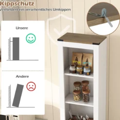 Schmaler Badezimmerschrank mit Schublade & Verstellbarem Regal Badschrank Hochschrank Weiß