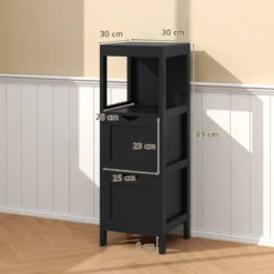 Schmaler Badezimmerschrank mit 2 Schubladen & Offenen Regal Badschrank Lagerschrank