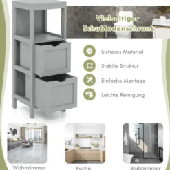 Schmaler Badezimmerschrank mit 2 Schubladen & Offenen Regal Badschrank Lagerschrank