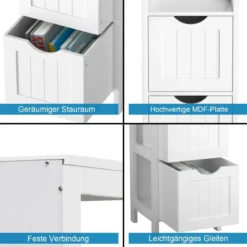 Schmaler Badezimmerschrank mit 2 Schubladen & Offenen Regal Badschrank Lagerschrank