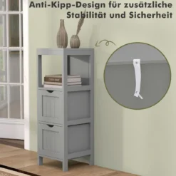 Schmaler Badezimmerschrank mit 2 Schubladen & Offenen Regal Badschrank Lagerschrank