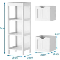 Schmaler Badezimmerschrank mit 2 Schubladen & Offenen Regal Badschrank Lagerschrank