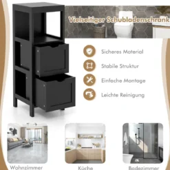 Schmaler Badezimmerschrank mit 2 Schubladen & Offenen Regal Badschrank Lagerschrank