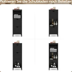 Schmaler Badezimmerschrank mit 2 Schubladen & Offenen Regal Badschrank Lagerschrank