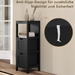 Schmaler Badezimmerschrank mit 2 Schubladen & Offenen Regal Badschrank Lagerschrank