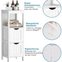 Schmaler Badezimmerschrank mit 2 Schubladen & Offenen Regal Badschrank Lagerschrank