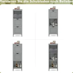Schmaler Badezimmerschrank mit 2 Schubladen & Offenen Regal Badschrank Lagerschrank