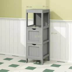 Schmaler Badezimmerschrank mit 2 Schubladen & Offenen Regal Badschrank Lagerschrank