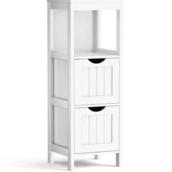 Schmaler Badezimmerschrank mit 2 Schubladen & Offenen Regal Badschrank Lagerschrank