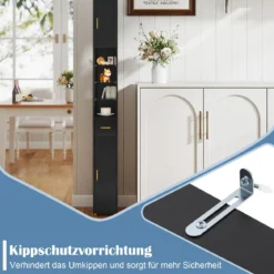Schmaler Badezimmerschrank mit Beleuchtung & Schublade & 3 Glasablagen Badschrank Schwarz