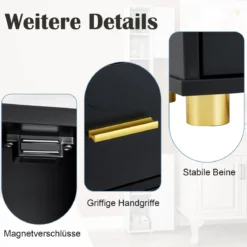 Schmaler Badezimmerschrank mit Beleuchtung & Schublade & 3 Glasablagen Badschrank Schwarz