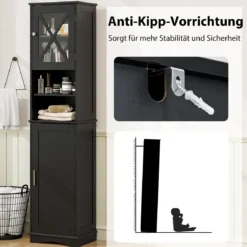 Schmaler Badezimmerschrank mit 5 Verstellbaren Regalen & 2 Türen Freistehender Hochschrank